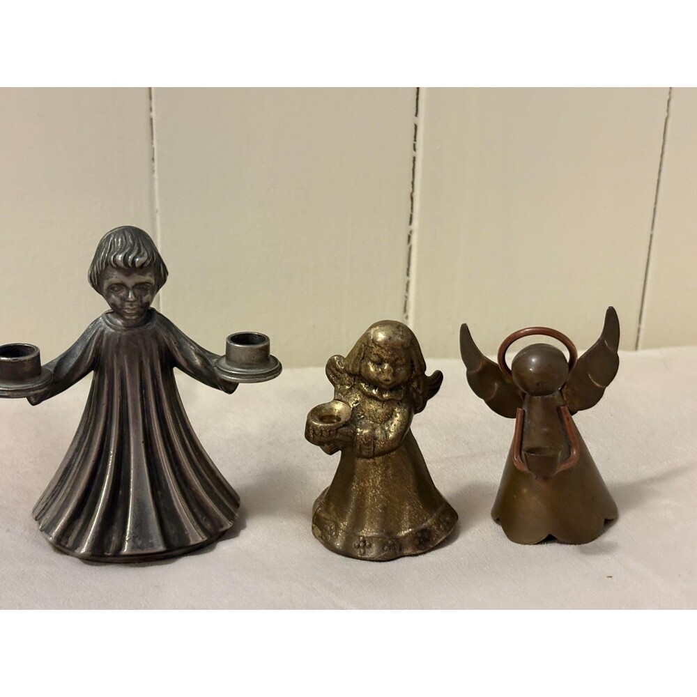 Set of 3 Vintage Metal Christmas Holiday Candle Holders Angel Choir Child